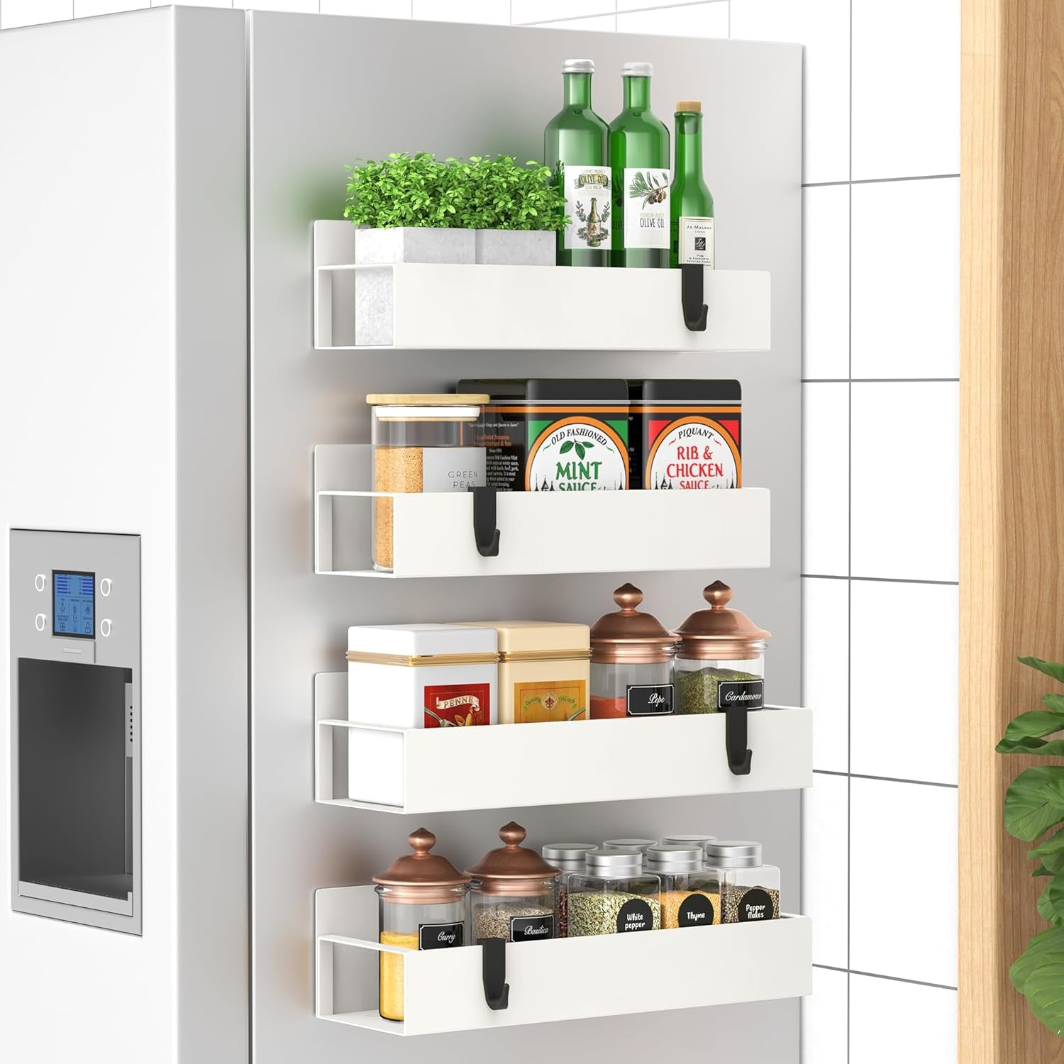 Metal Magnetic Spice Rack for Refrigerator Black, 4 Pack