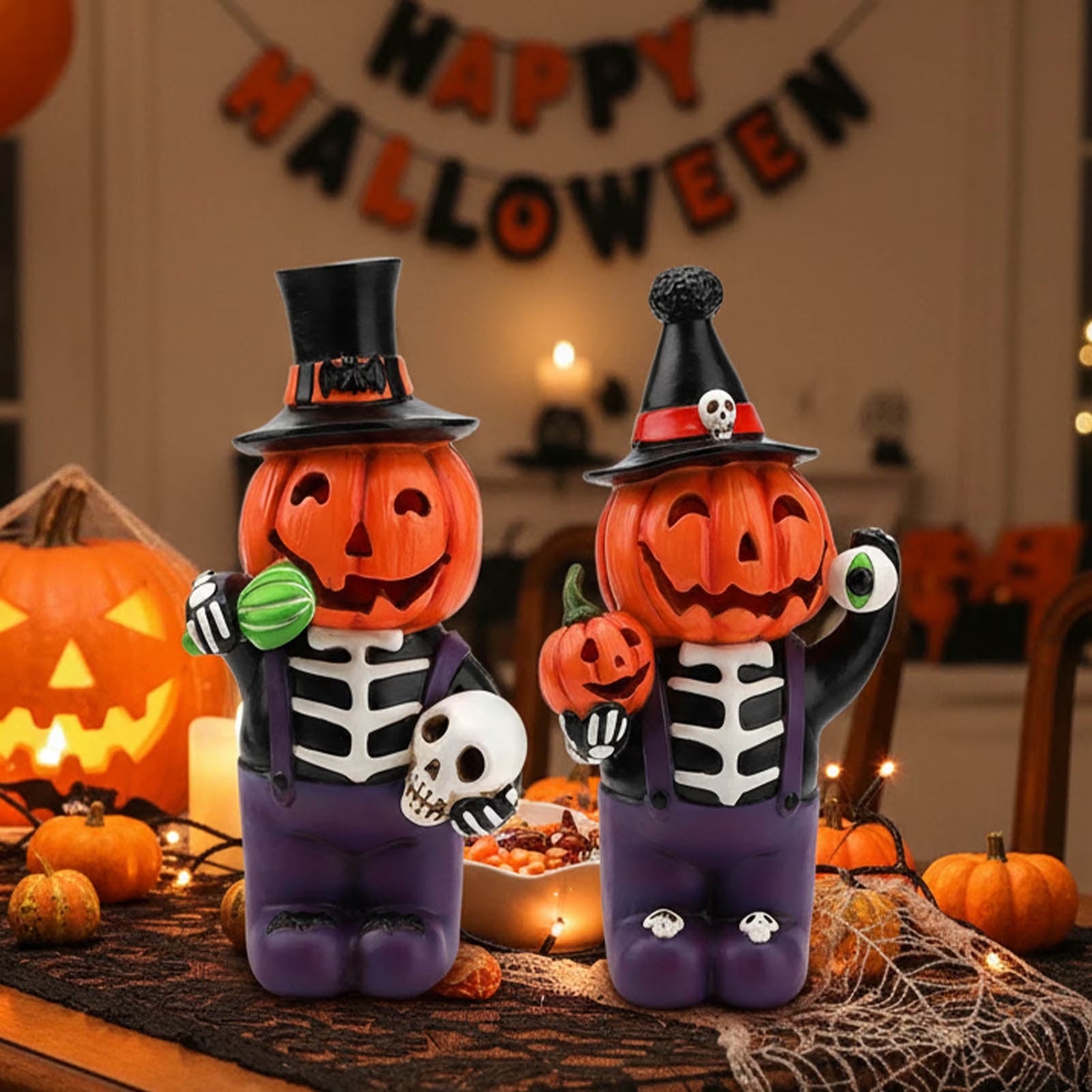 2 Pcs Light up Halloween Pumpkin Decorations, Tabletop Halloween Decor Indoor with Color Changing Lights, Halloween Gifts