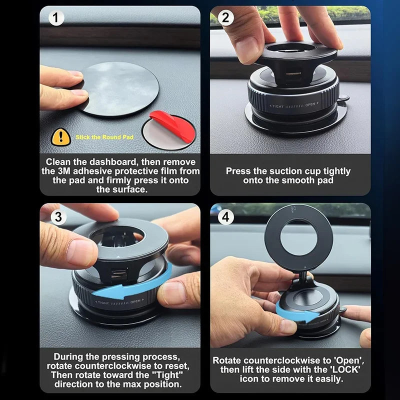 Magnetic Car Phone Holder – 360° Rotating Foldable Dashboard Mount