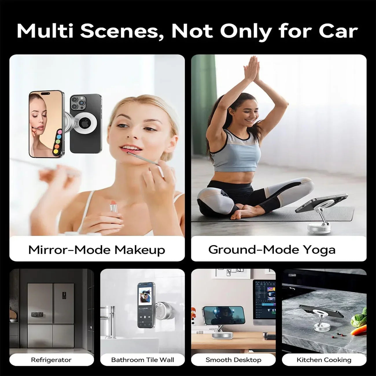 360° Adjustable Rotating Folding Magnetic Phone Holder Vacuum Suction Mag Stand for Car Navigation Gym Kitchen - Universal GPS Streaming Bracket