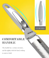 Kitchen Lemon Zester, Stainless Steel Hand Held Parmesan Cheese Grater for Ginger, Chocolate, Coconut, Lime, Nutmeg, Citrus, Fruit, Vegetable with Cleaning Brush, Dishwasher Safe, Gray