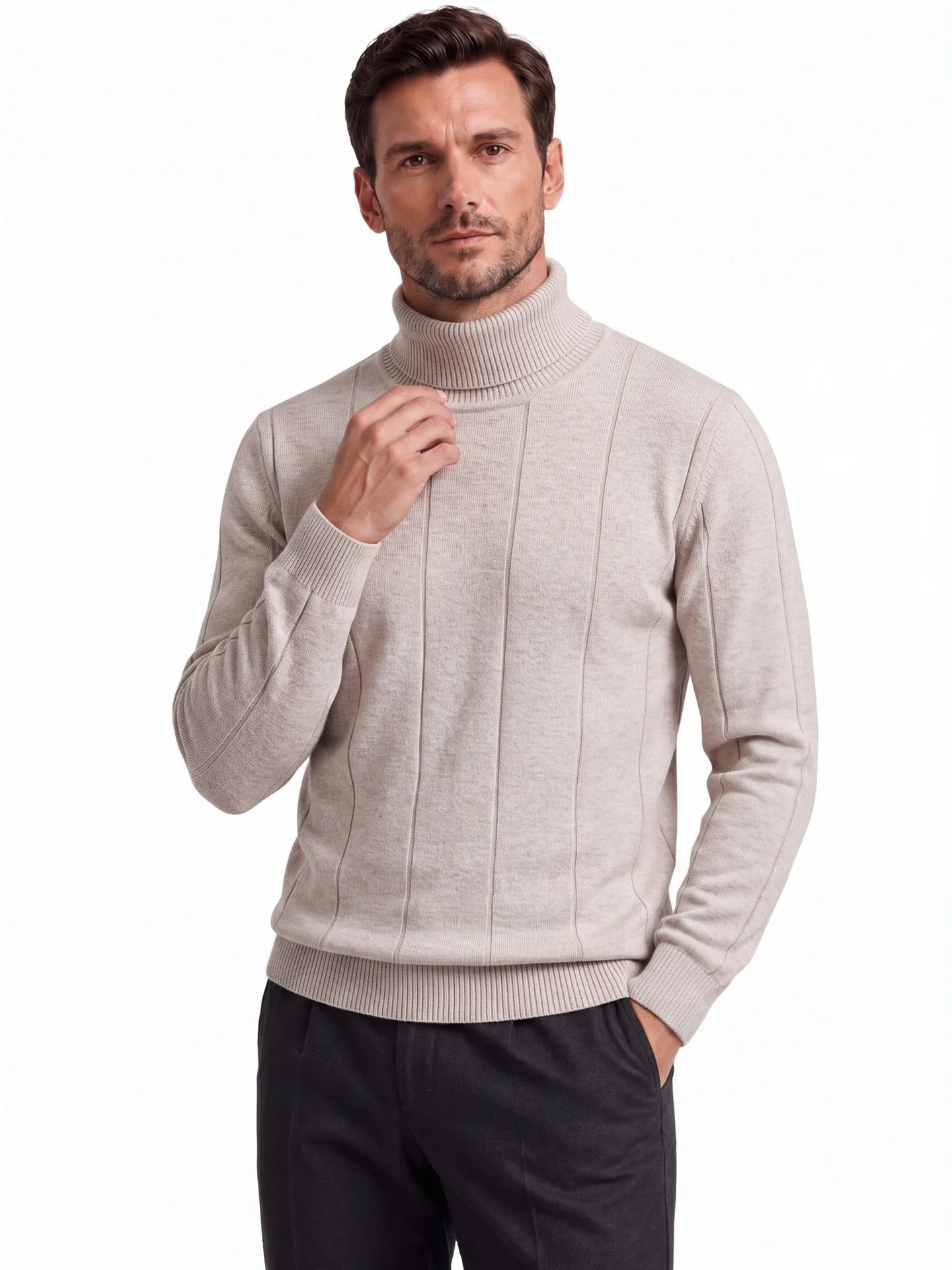 Thick Warm Sweater for Men, High Turn-Down Collar, Slim Fit Knitwear