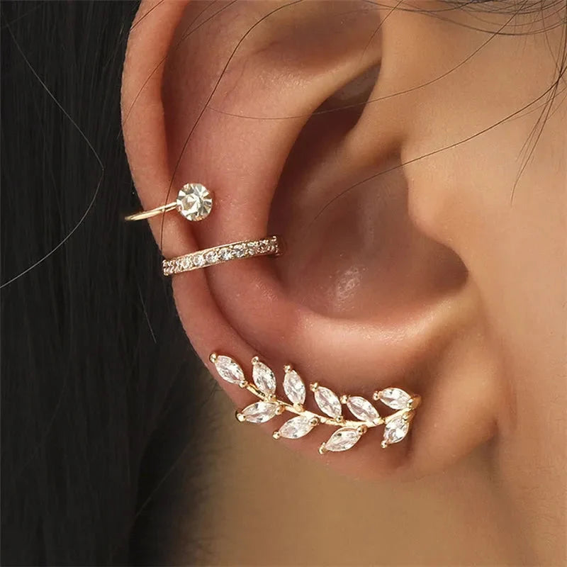 VAGZEB Bohemian NO Piercing Crystal Rhinestone Ear Cuff Wrap Stud Clip Earrings for Women Girl Trendy Earrings Jewelry Bijoux