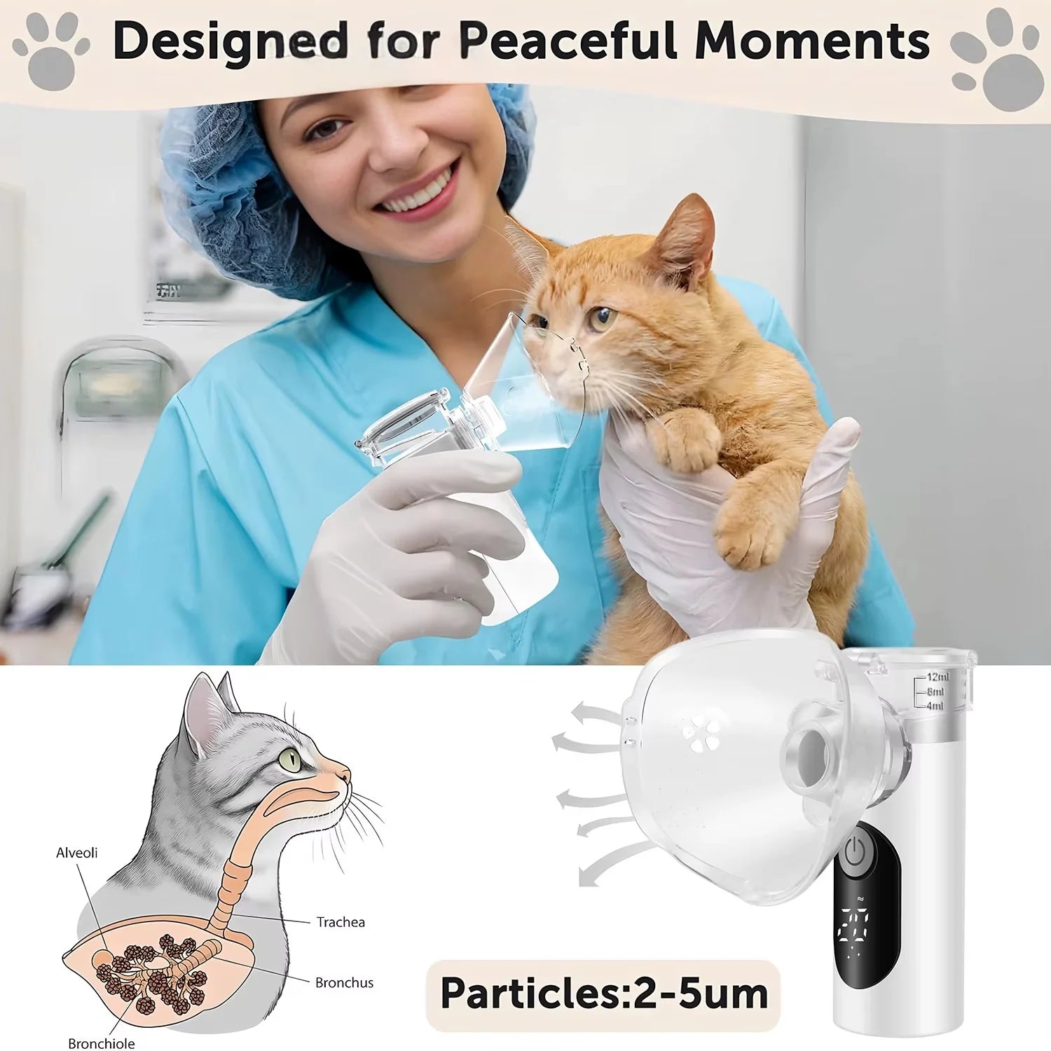 Cat Nebulizer for Breathing Problems, Low-Noise Pet Spray, Suitable for Cats and Dogs (Small Cats and Small Dogs)