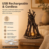 Dimmable Wooden Campfire Led Night Light, Handcrafted Forest Campfire Lamp