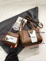 Women'S Solid Color Faux Leather Bucket Bag, Fashionable Crossbody Bag with Adjustable Strap, Casual Versatile Bucket Bag for Daily Used