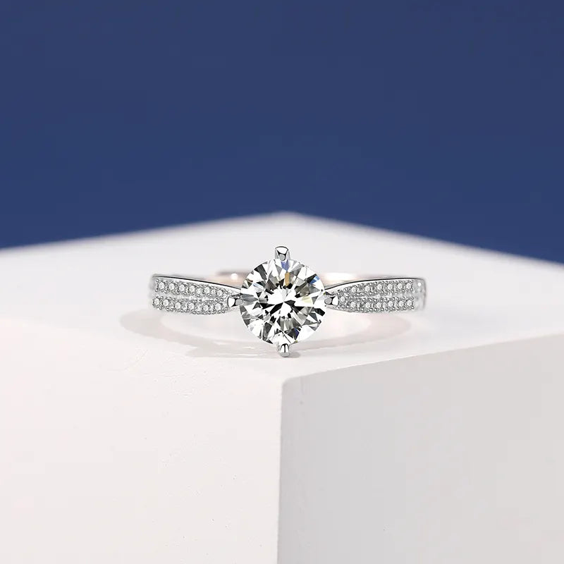 Micro Pave Zircon Engagement Ring for Women — 925 Sterling Silver, 18K White Gold, AAA CZ