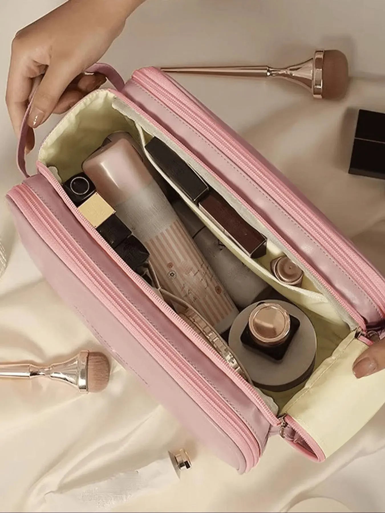 Portable Makeup Bag, Travel Cosmetic Bag, Back to School, Travel Accessories, Zipper Makeup Organizer Pouch, Versatile Storage Bag for Skincare, Lotion, Cream, Lip Balm, Eyeliners, Makeup Brushes, Stationery, Travel Bag, Makeup Tool Organizer