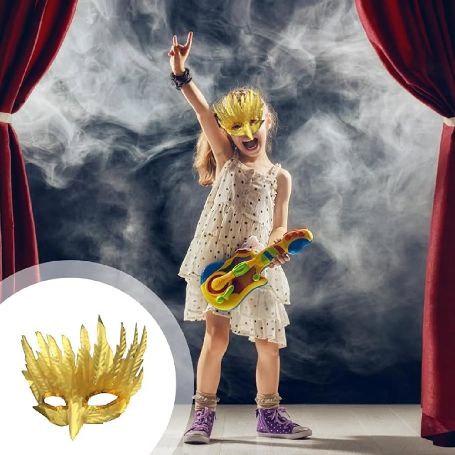 Lightweight Gold Foil Angel Mask with Straps for Women Cosplay and Halloween