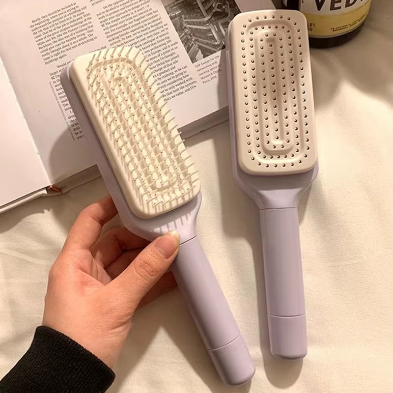 Rotatable Self-Cleaning Hair Brush with Air Cushion and Anti-Static Features for Women