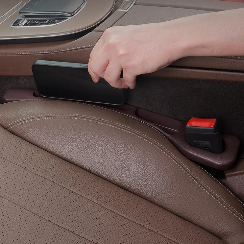 2PCS Car Seat Gap Filler, PU Waterproof Organizer with Storage Grooves, Auto Interior Accessories for Phone & Keys