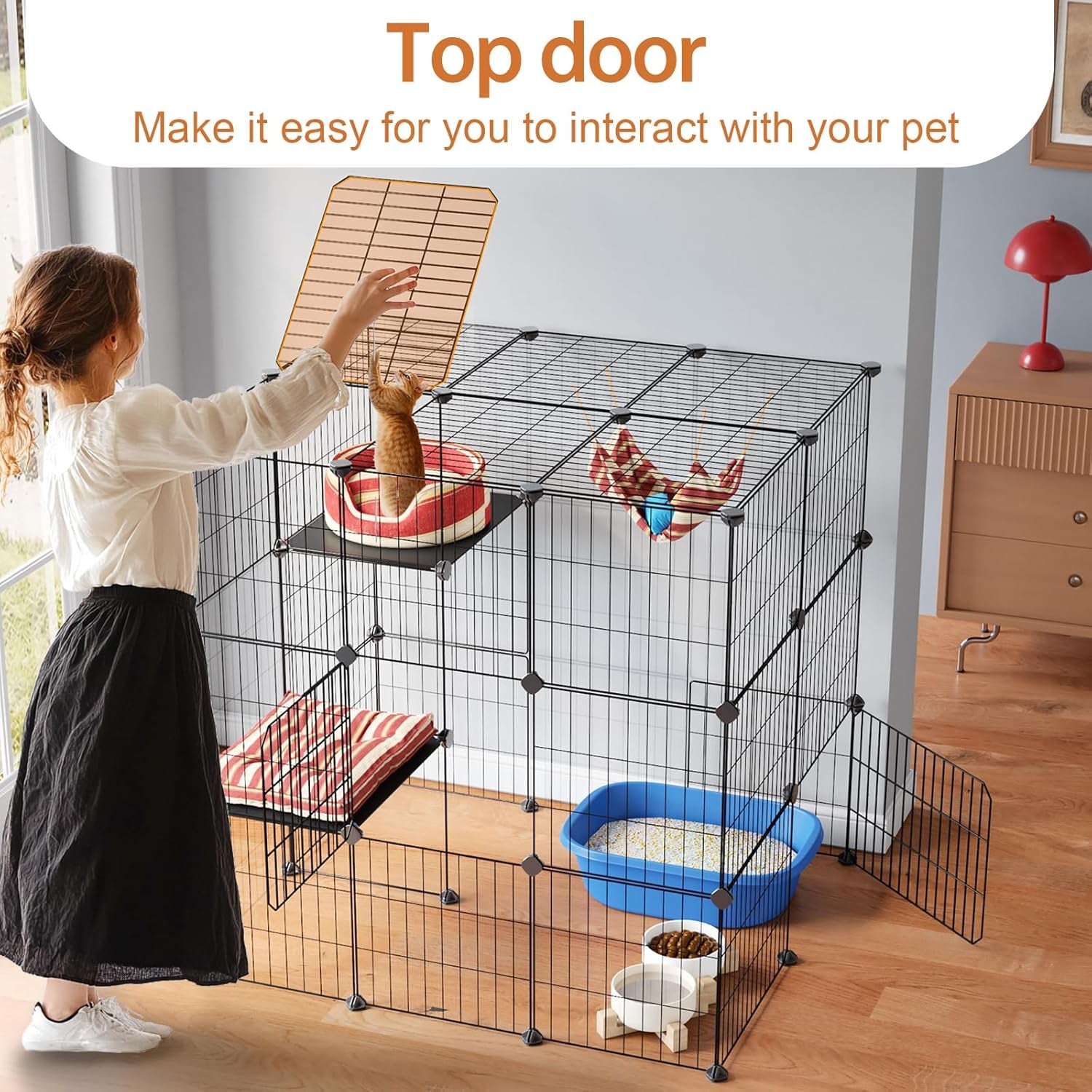 Cat Cages Indoor Enclosure DIY Cat Playpen Catio Detachable Metal Wire Kennels Cats Crate Large Extra Exercise Place Ideal for 1 Cat,35.4 Inches