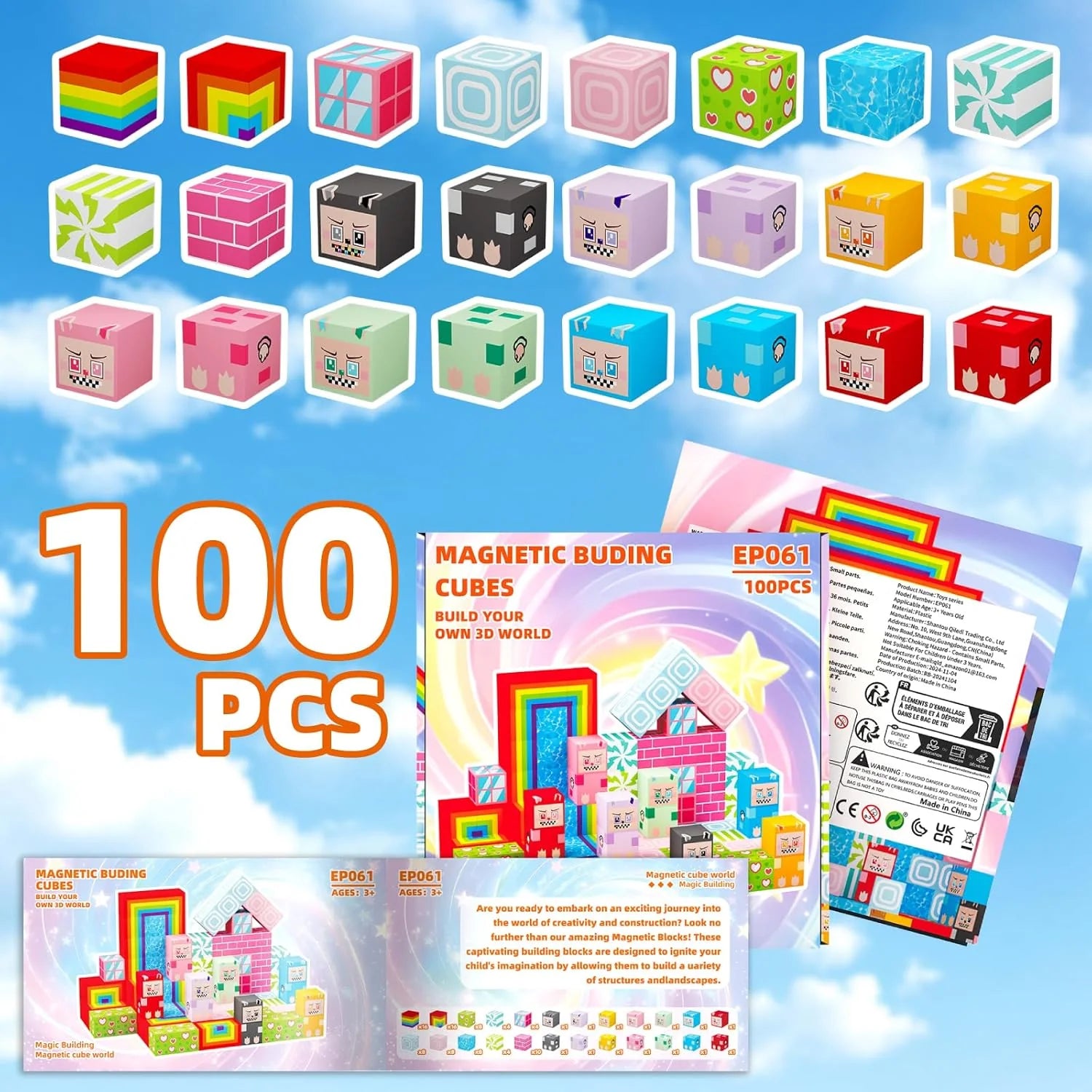 100PCS Magnetic Blocks, Magnet Educational Learning Toys for Kids, Boys and Girls, Magnetic Building Blocks Cubes, Stacking Magnets for Kids, Birthday Gifts for Boys and Girls Age 3+