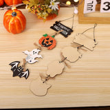 Halloween Wooden Decorations Pumpkin Bat Skeleton Ghost Pendant Hanging Ornament Wall Decor Horror Props Halloween Party Decor