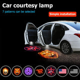 2Pcs Car Door Projector Lights, Wireless LED Welcome Lamp, Red Flag