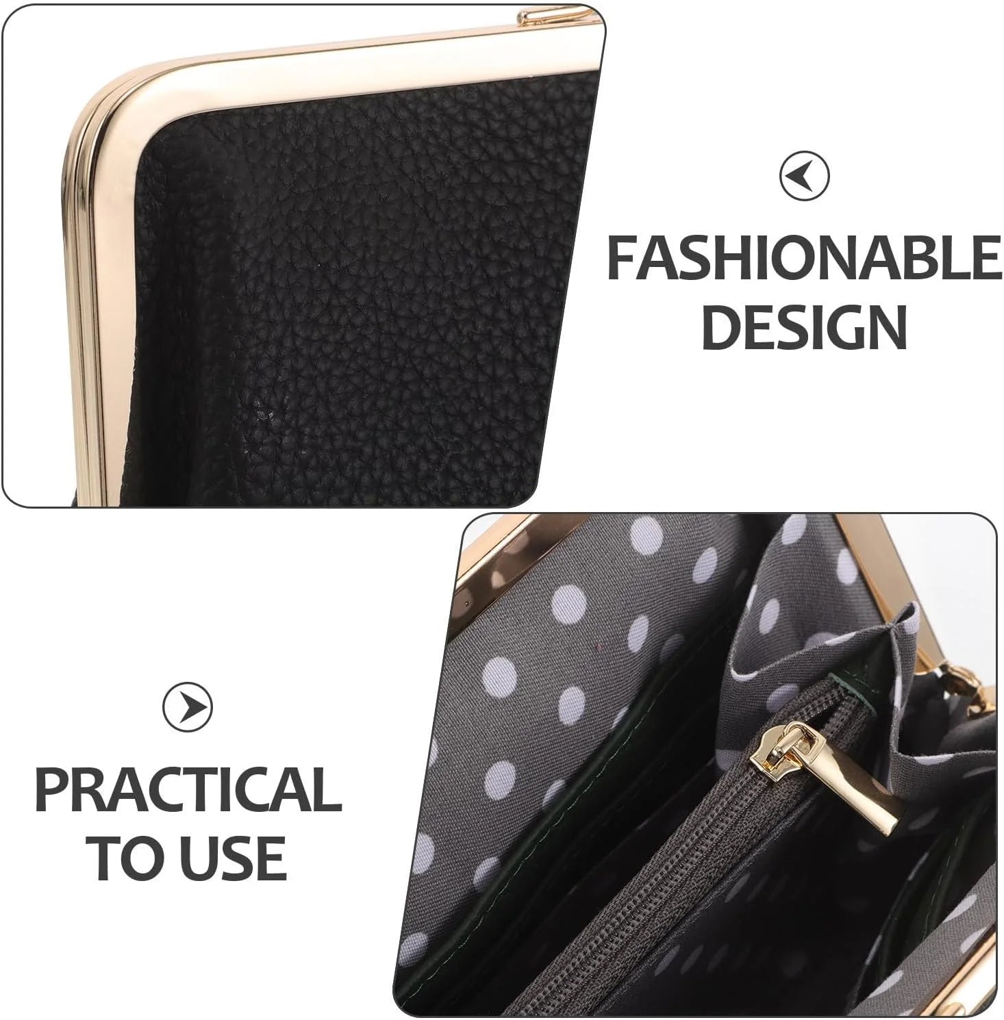 Leather Kiss Lock Wallet for Women with Multi-Card Slots Vintage Black Clutch for Work and Formal Events, Secure Clasp Design, Spacious Pockets