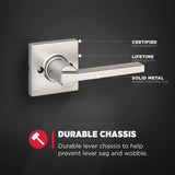 Casey Square Half-Dummy Lever Doorknob Satin Nickel