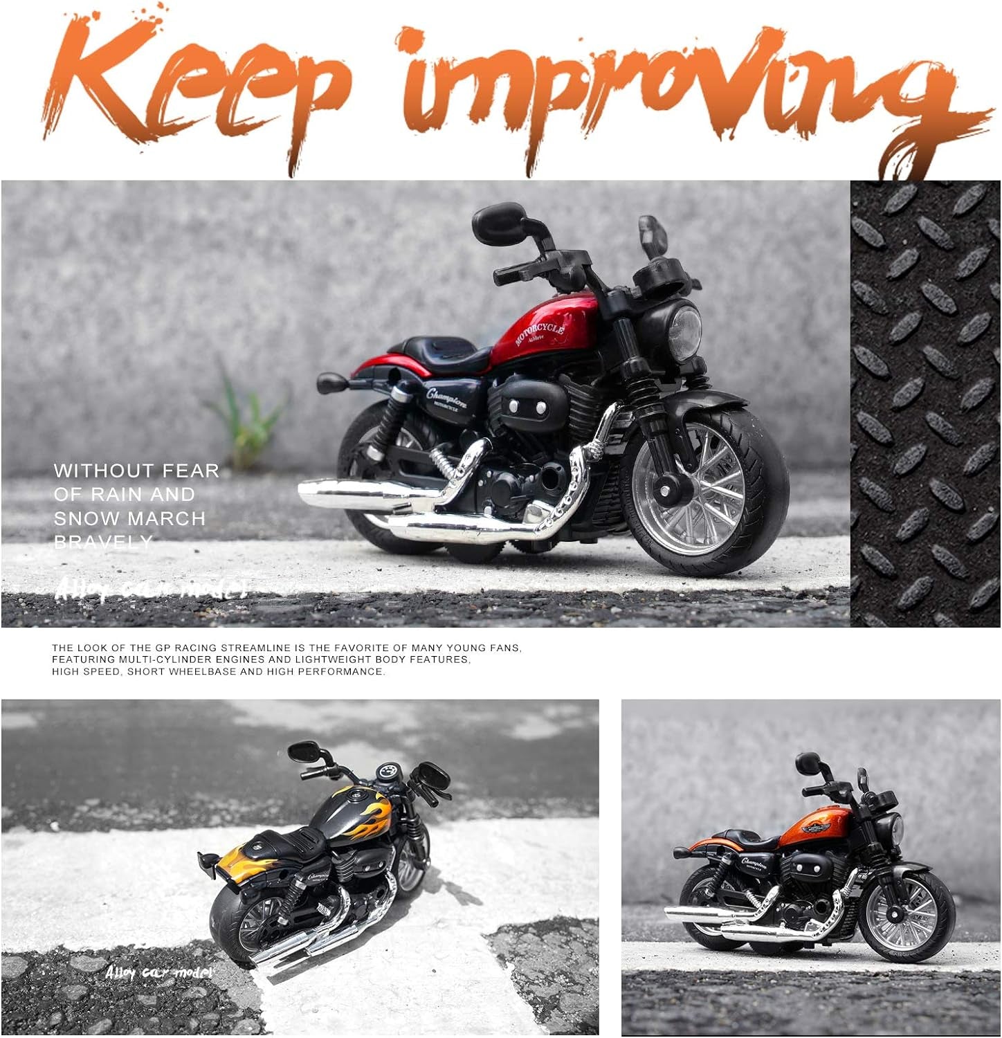 Toy Motorcycle, Pull Back Moto Bike Toy with Sound and Light