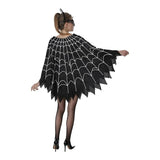 Spider Web Poncho for Women, Glow in the Dark Halloween Dress Cosplay Costume with Headband and Mask Outfit