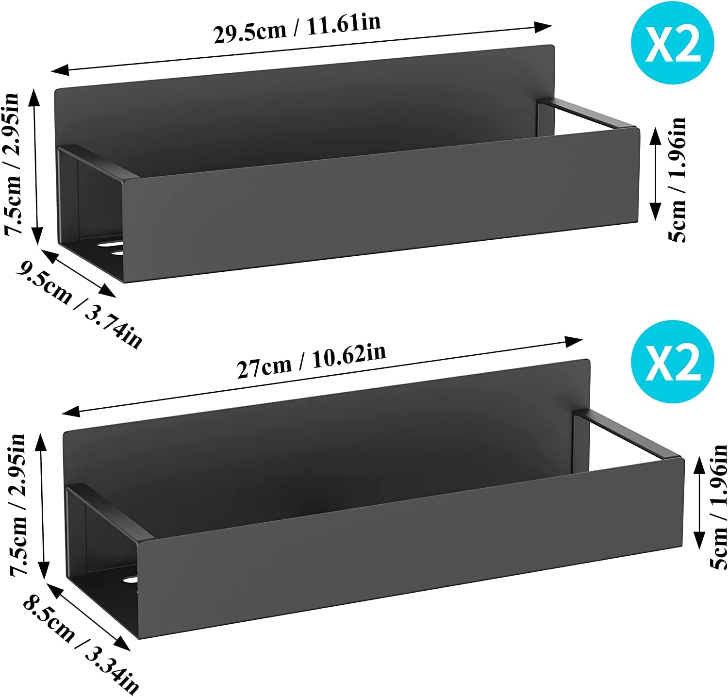 Metal Magnetic Spice Rack for Refrigerator Black, 4 Pack