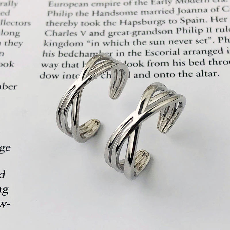Cross Couple Ring for Women — 925 Sterling Silver, Layered Cross Design, Adjustable