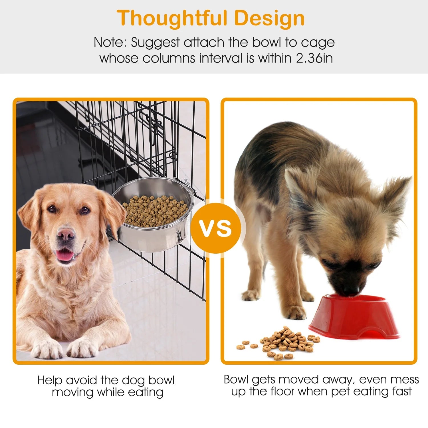 1Pc M Size Stainless Steel Dog Bowl Pets Hanging Food Bowl Detachable Pet Cage Food Water Bowl with Clamp Holder