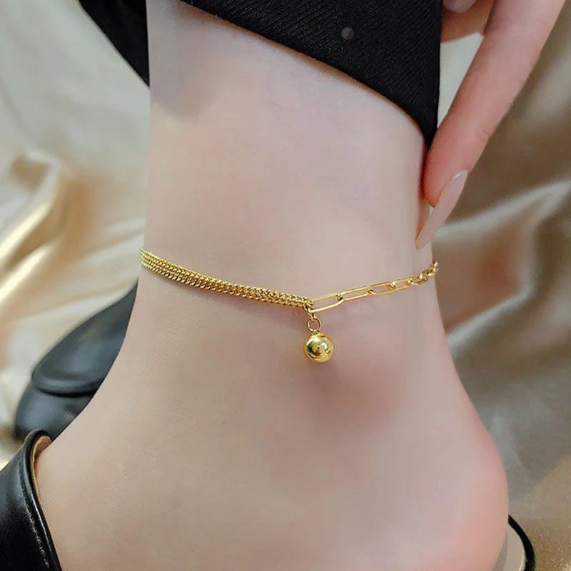 Double Layer Anklet for Women — 18K Gold Plated, Layered Chain, Tarnish-Free