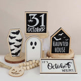 6 Pcs Halloween Tiered Tray Decorations Set Cute Halloween Wooden Signs Halloween Decorations Indoor Farmhouse Rustic Tiered Tray Decor Halloween Party Decorations