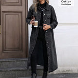 Denim Coats Moto Biker Jeans for Women Long Jackets Pocket Long Sleeves Single Breasted Loose Casual Y2K 2025 Autumn Winter
