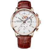 Belushi New Fashion Business Three-Eye Chronograph Genuine Leather Luminous Watch Steel Band Personalized Luxury Watch for Men