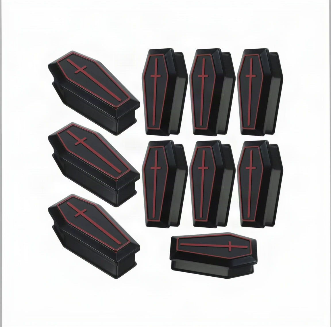 10Pcs Halloween Mini Coffin Box Fake Coffin Treat Boxes with Lid Black Mini Casket for Candy Jewelry Party Favors Kids Spooky Decorations 2.95X1.57In