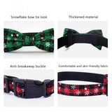 Dog Collar with Bow Tie,Christmas Plaid Snowflake Dog Collar with Adjustable Buckle Suitable for Small Large Dogs Cats Pets (S)