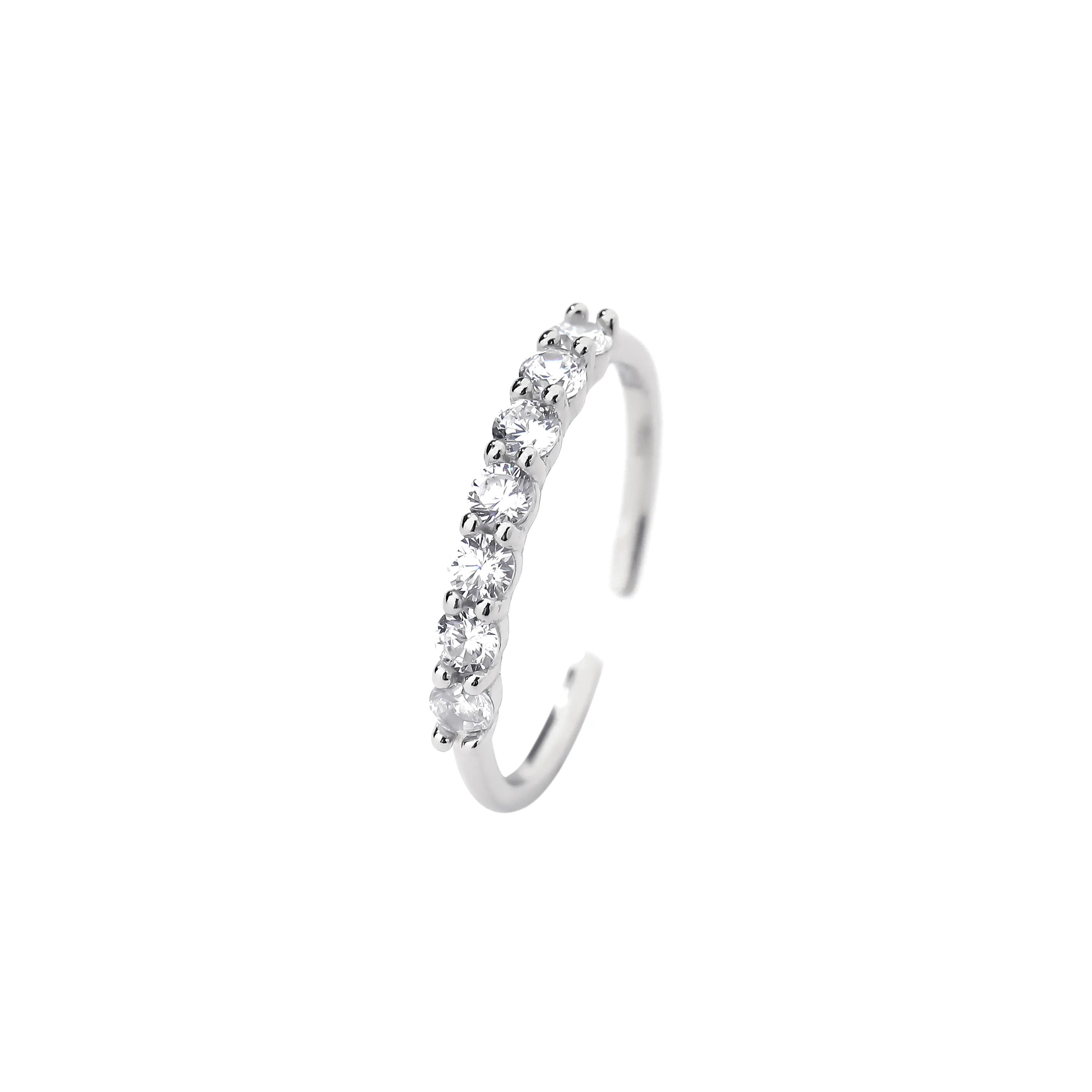 Round CZ Stacking Ring for Women — 925 Sterling Silver, 18K Gold Plated, Adjustable