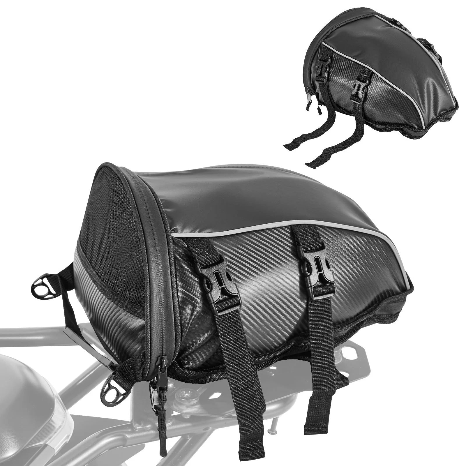 Motorcycle Tail Bag, 10 L Motorcycle Rear Seat Bag with Waterproof Rain Cover, Outdoor Sports Motorbike Luggage Storage Trunk Rack Backpack Handbag with Shoulder Strap and Inner Pocket, Black