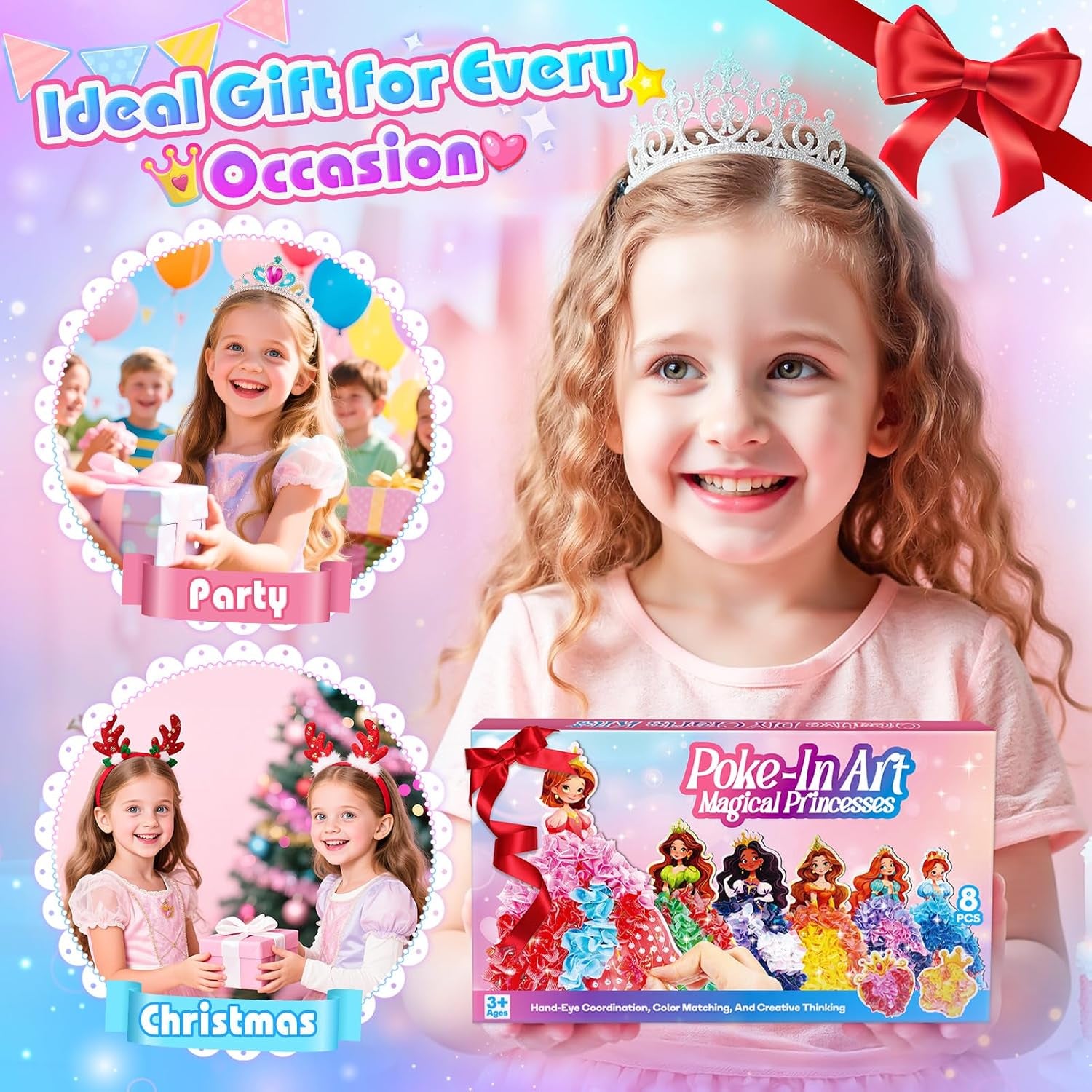 Poke Art Princess Craft Kits - DIY Magical Princesses, Mess-Free Creative Activity Arts and Crafts for Kids Ages 3-12, Birthday Christmas Gifts & Party Favors for Girls & Boys