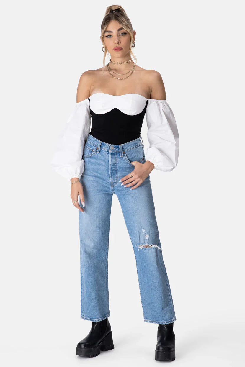 Dima_Royalty Off-Shoulder Bodysuit - BLACK & WHITE - M - Women - Clothing - Bodysuit