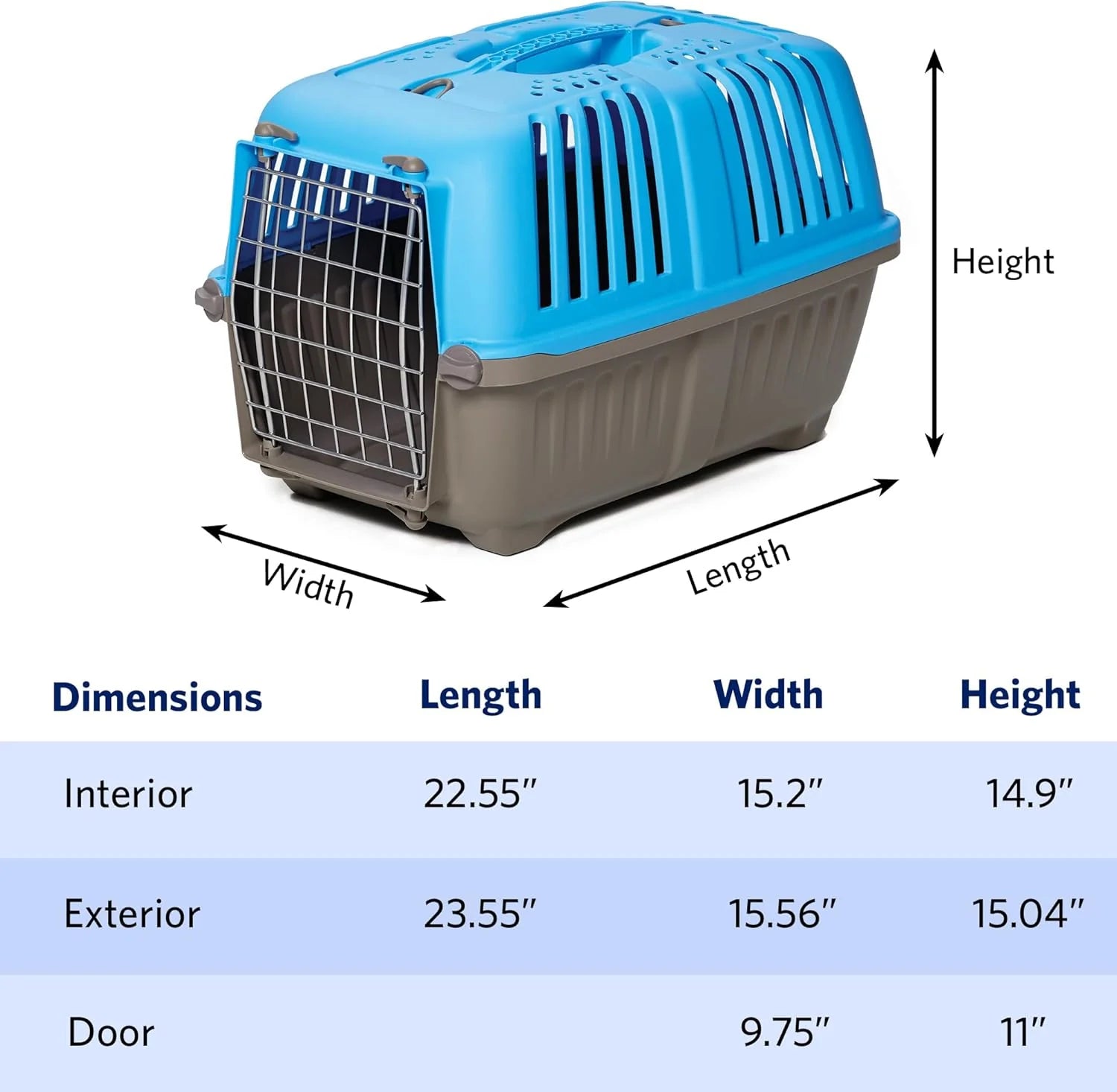 Homes for Pets Spree Travel Carrier – Hard-Sided Dog & Cat Carrier, Small Pet Travel Crate with Handle, Ventilated Design, Easy Assembly, 24-Inch, Blue