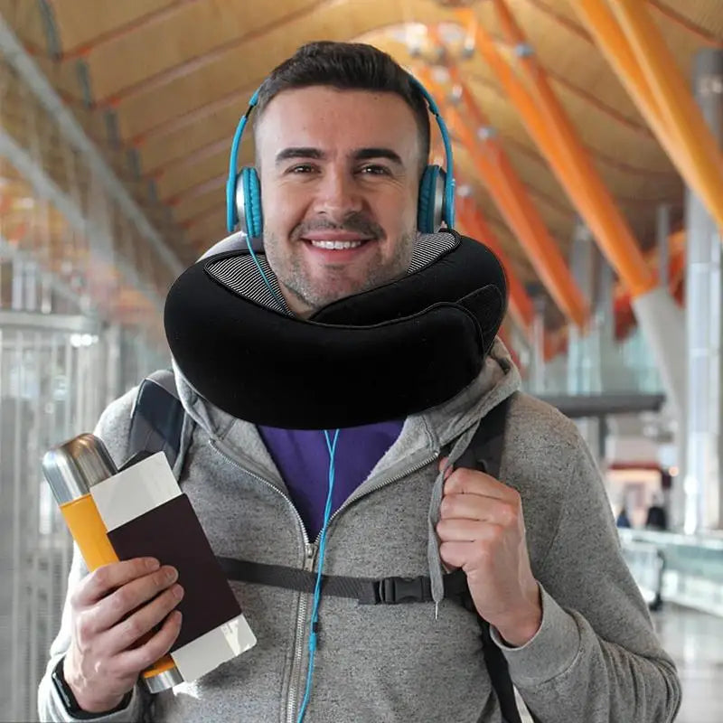 Memory Foam Neck Support Pillow with Head Cushion for Camping and Travel
