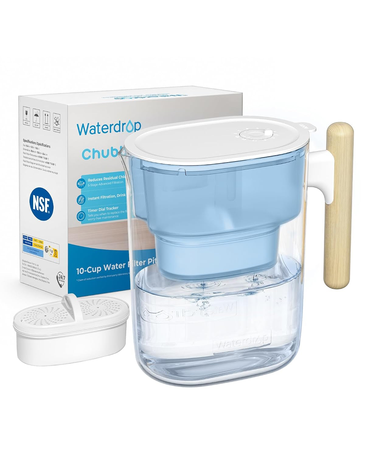 PT-04C Water Filter Pitcher, 10-Cup, NSF Certified, Clear
