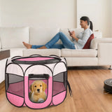 Pink-Blue Options -- 1Pc Portable Foldable Pet Tent Exercise Pen Kennel Removable Zipper Top and Bottom Water Resistant Indoor Outdoor Use for Dogs Cats Other Pets