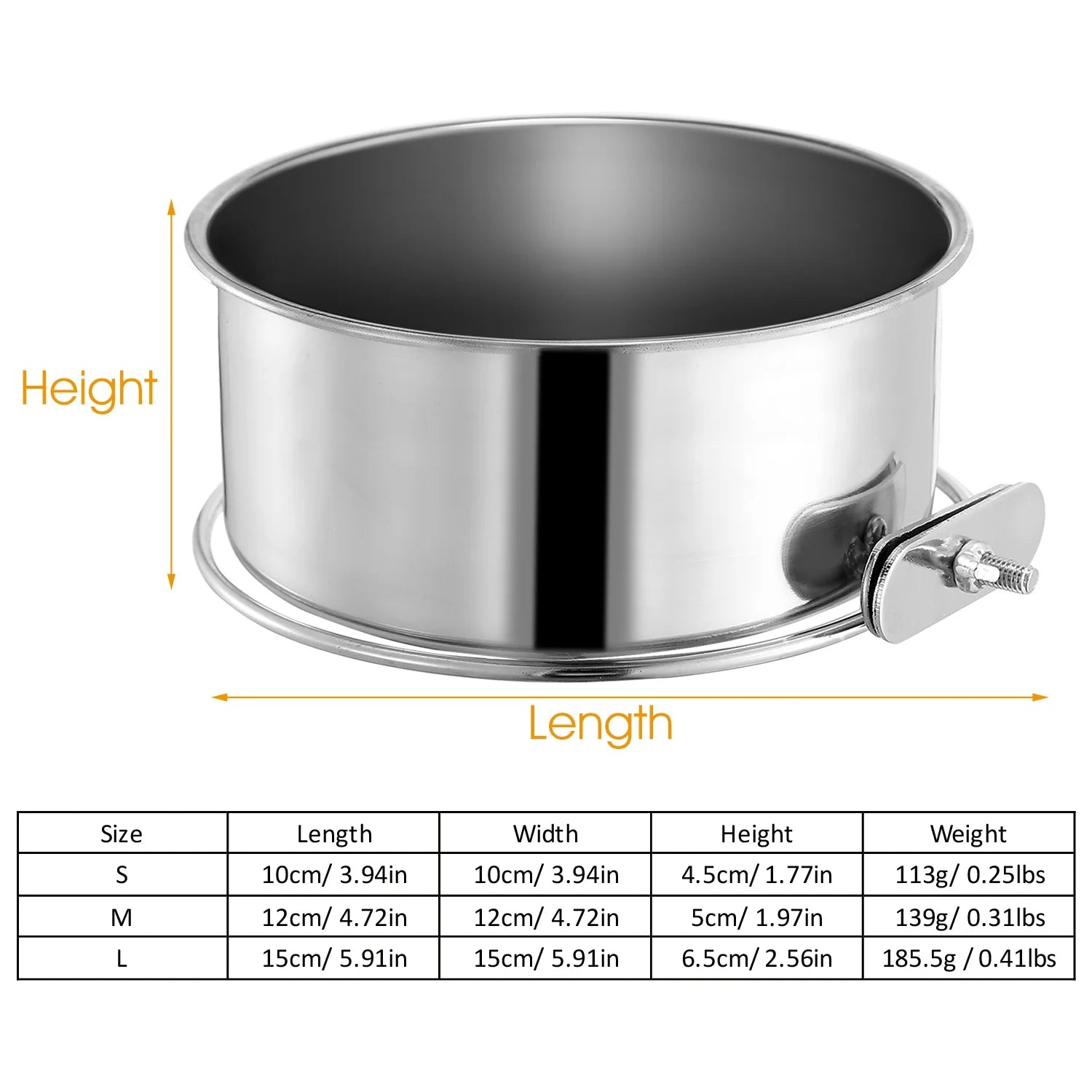 1Pc M Size Stainless Steel Dog Bowl Pets Hanging Food Bowl Detachable Pet Cage Food Water Bowl with Clamp Holder