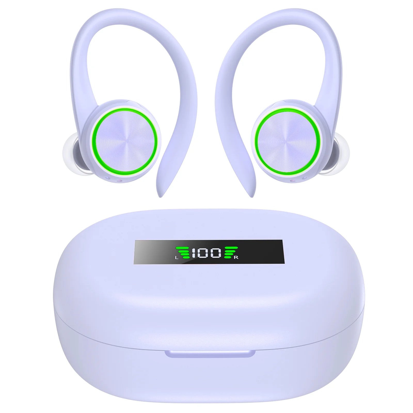 Wireless Earbuds, Bluetooth 5.3 Sports Headphones with Earhooks Stereo Deep Bass Noise Cancelling Earphones 48H Playtime LED Display IPX7 Waterproof Earbud with Mic Headset for Workout Running
