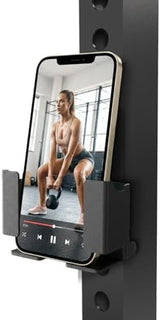 Power Rack Phone Mount, Hook-On Smartphone Holder for 2”×2”/3”×3” Squat Rack Upright, Tool-Free Installation, Vertical & Horizontal Viewing, Fits Phones up to 3.22” Wide