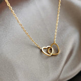 Double Heart Necklace for Women — 18K Gold Plated, Layered Heart Pendant