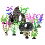 Fish Tank Accessories Aquarium Decorations - 13 Packs Plastic Plants Material Hideout Ornaments Small Size