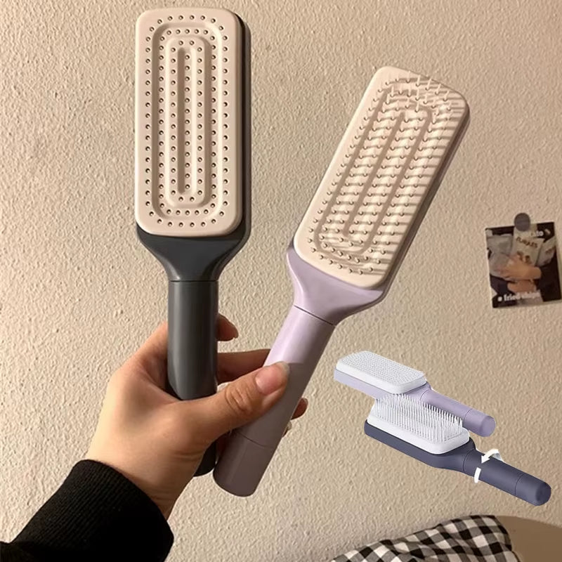 Rotatable Self-Cleaning Hair Brush with Air Cushion and Anti-Static Features for Women