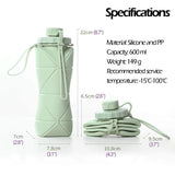 600Ml Collapsible Silicone Water Bottle ‚Äì Bpa-Free Foldable Travel Flask (Light Green)
