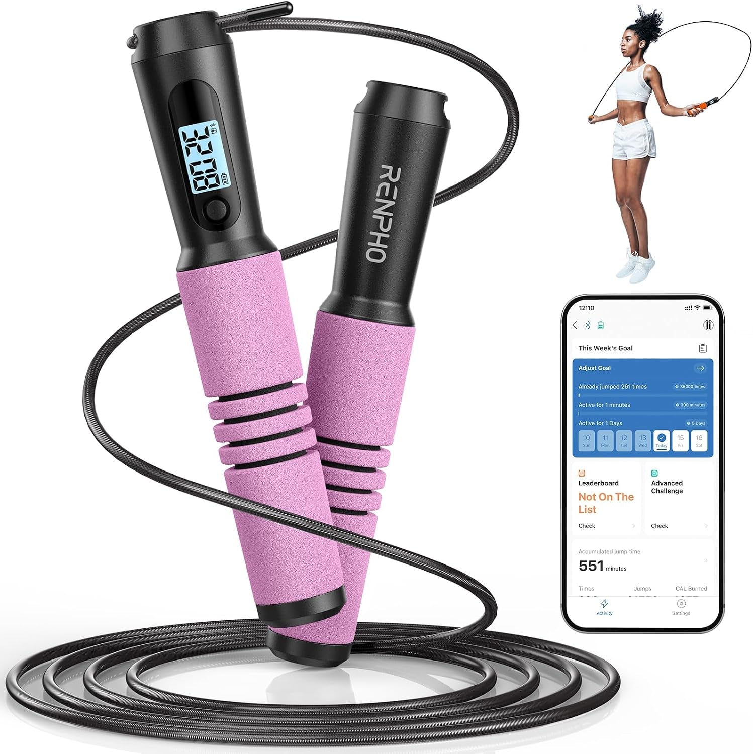 Smart Jump Rope with Counter, App Data Tracking, LCD Display