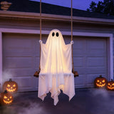 Large Pre-Assembled Hanging Swing Ghost with Timer Remote Lights Strings