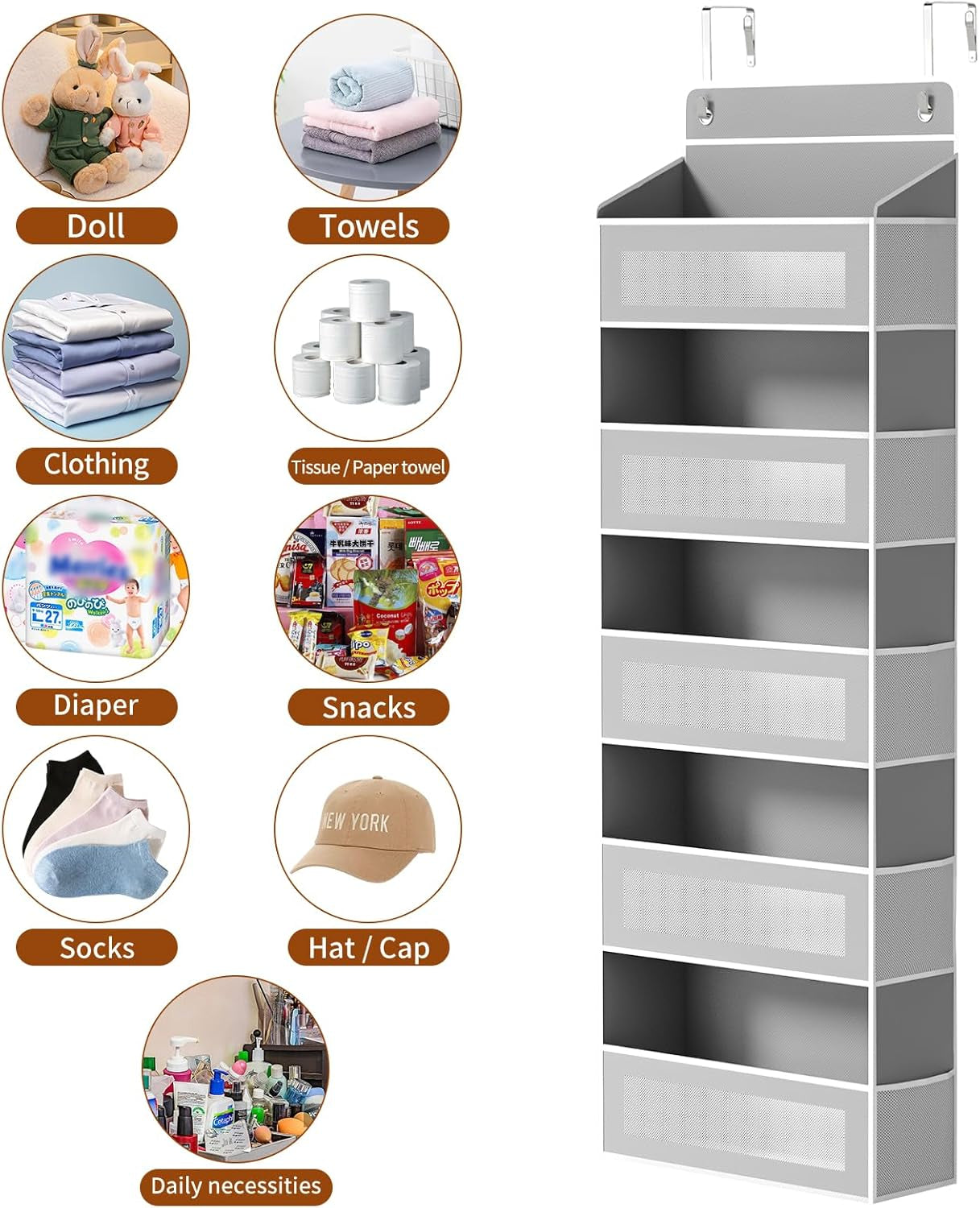 5-Tier Over-the-Door Organizer – Hanging Storage with 10 Side Pockets